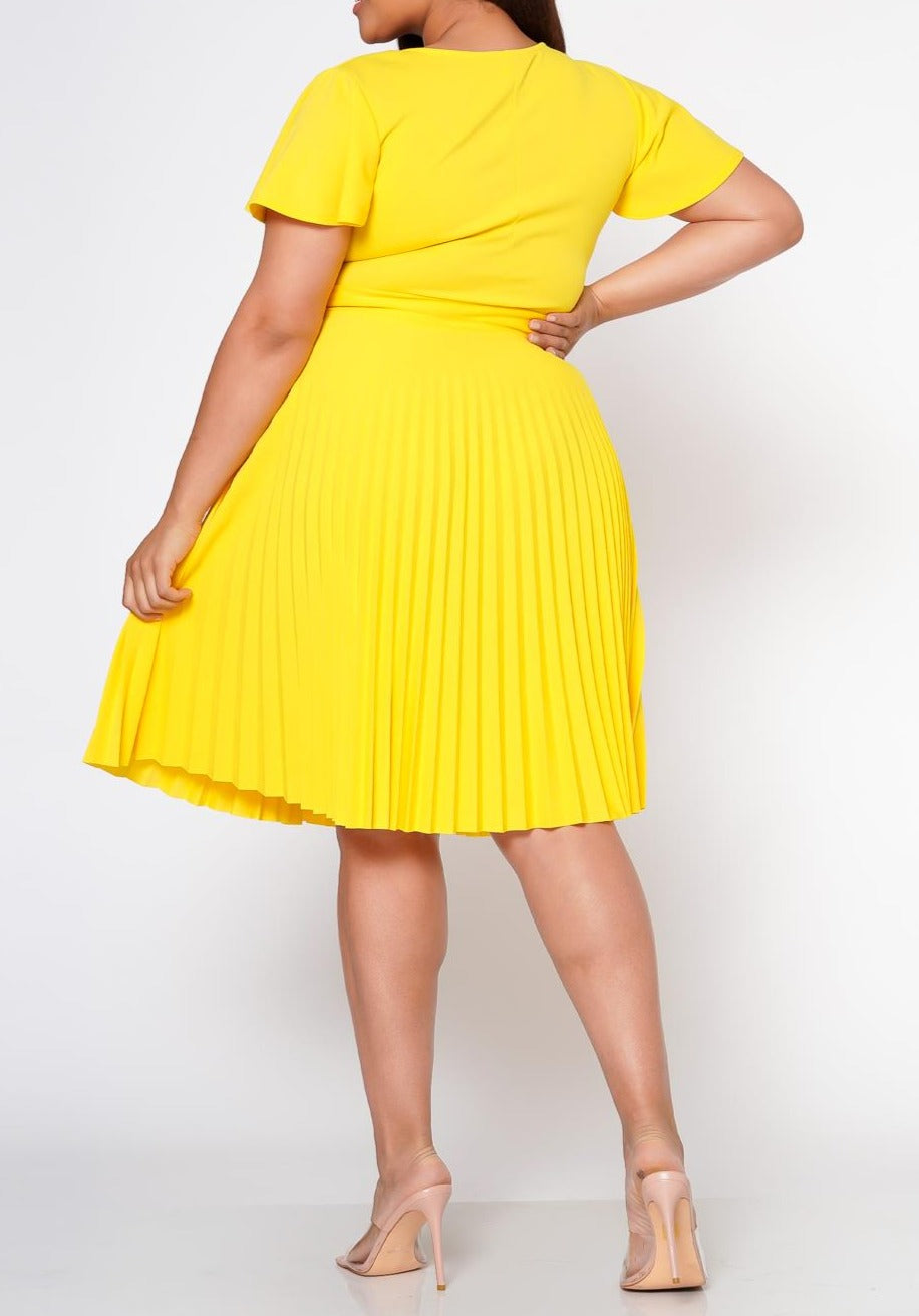 HI Curvy Plus Size Women Pleated Flare Mini Dress Made in USA