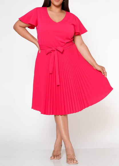 HI Curvy Plus Size Women Pleated Flare Mini Dress Made in USA