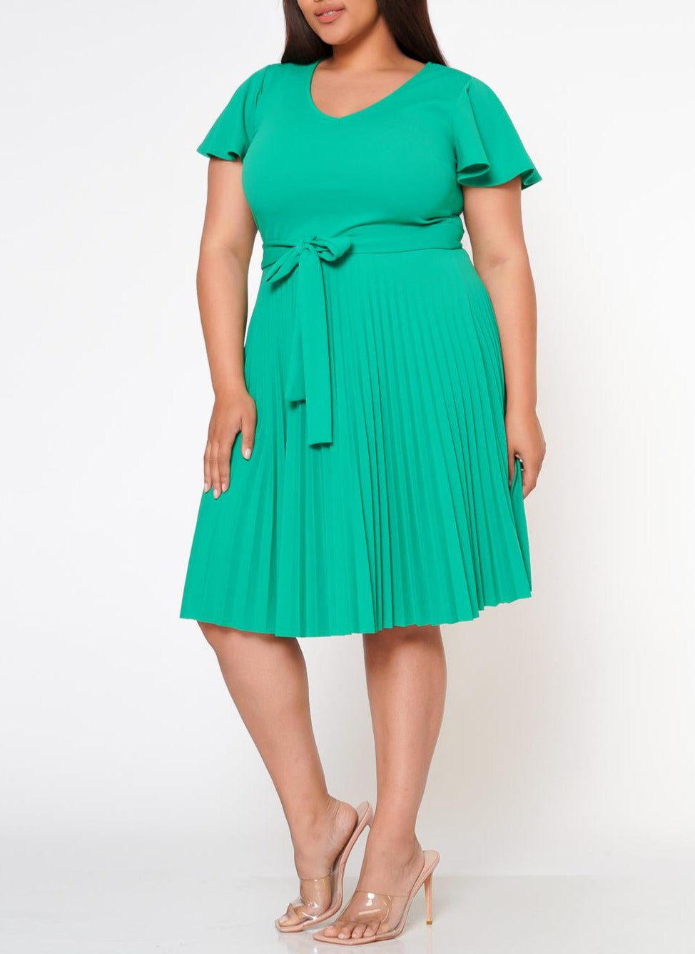 HI Curvy Plus Size Women Pleated Flare Mini Dress Made in USA