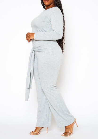 Hi Curvy Plus Size Women Crop Sweater & Belted Flare Pants Set