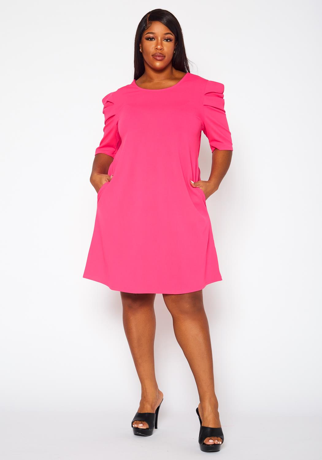 Hi Curvy Plus Size Women Ruffle Short Sleeve Bodycon Dress Made in USA