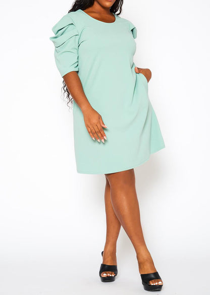 Hi Curvy Plus Size Women Ruffle Short Sleeve Bodycon Dress Made in USA