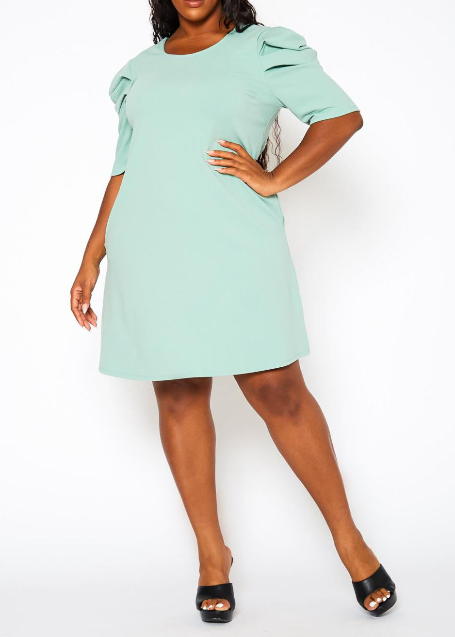 Hi Curvy Plus Size Women Ruffle Short Sleeve Bodycon Dress Made in USA