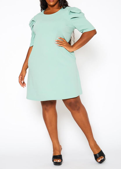 Hi Curvy Plus Size Women Ruffle Short Sleeve Bodycon Dress Made in USA