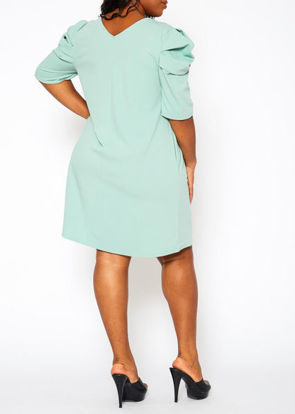 Hi Curvy Plus Size Women Ruffle Short Sleeve Bodycon Dress Made in USA