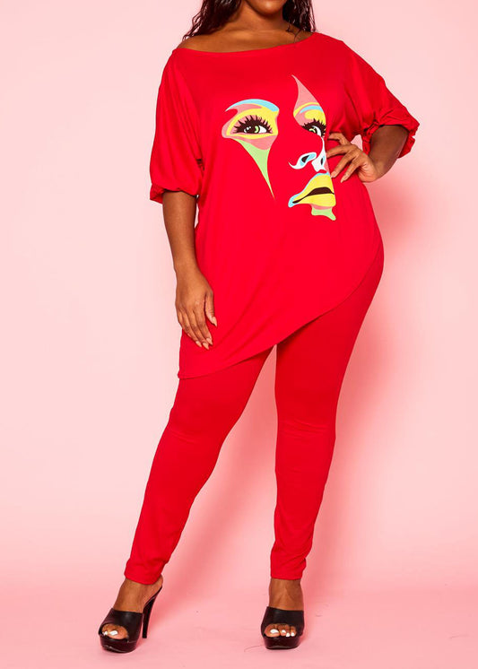 Hi Curvy Plus Size Women Graphic Print Two Piece Set