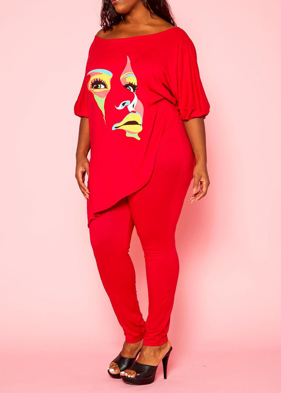 Hi Curvy Plus Size Women Graphic Print Two Piece Set