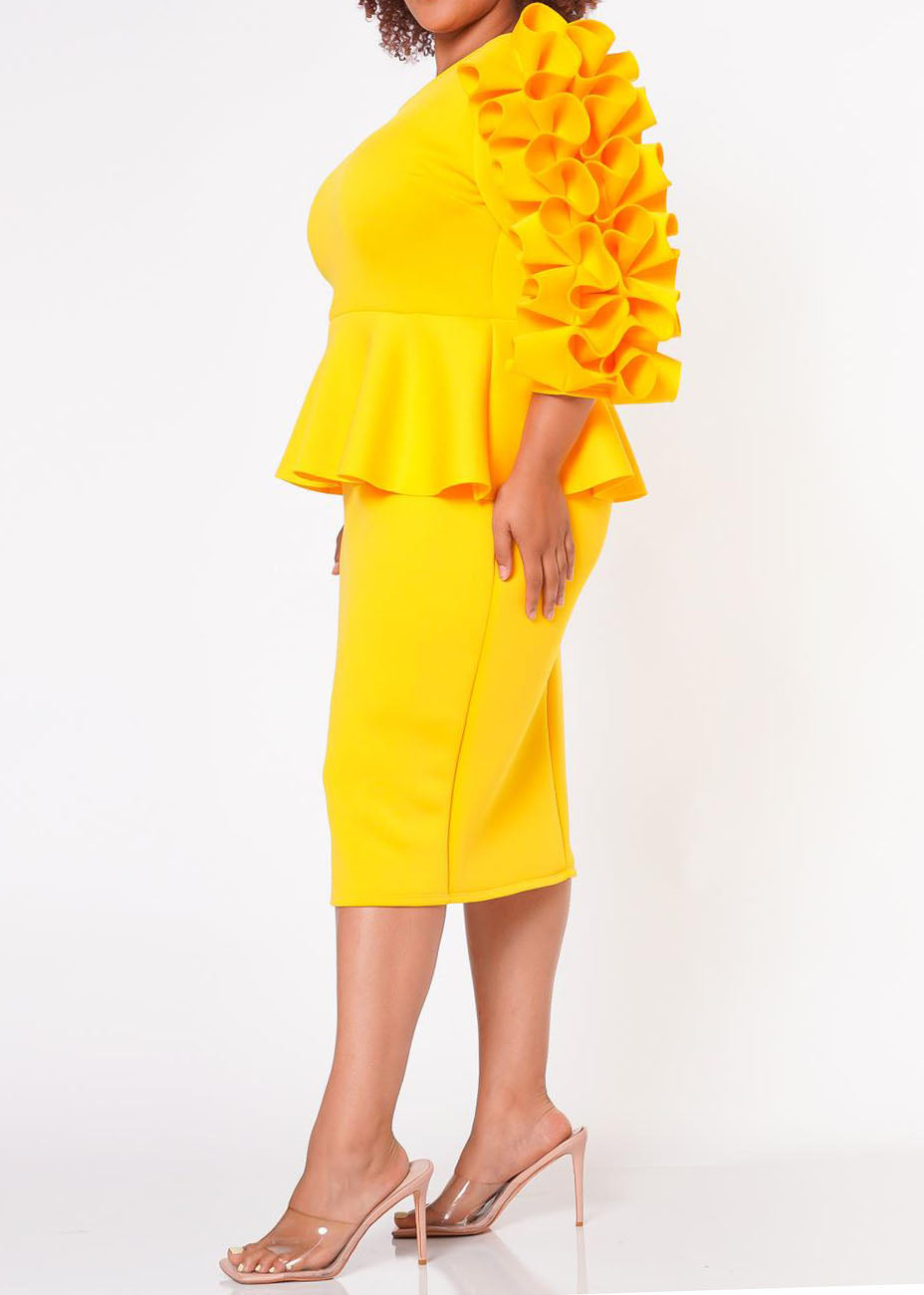 HI Curvy Plus Size Women Ruffle Hem Peplum Midi Dress made in USA