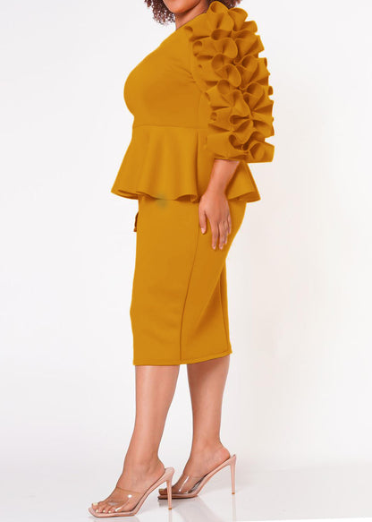 HI Curvy Plus Size Women Ruffle Hem Peplum Midi Dress