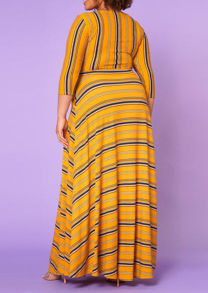 Hi Curvy Plus Size Women Multi Striped Flare Maxi Dress Made In USA