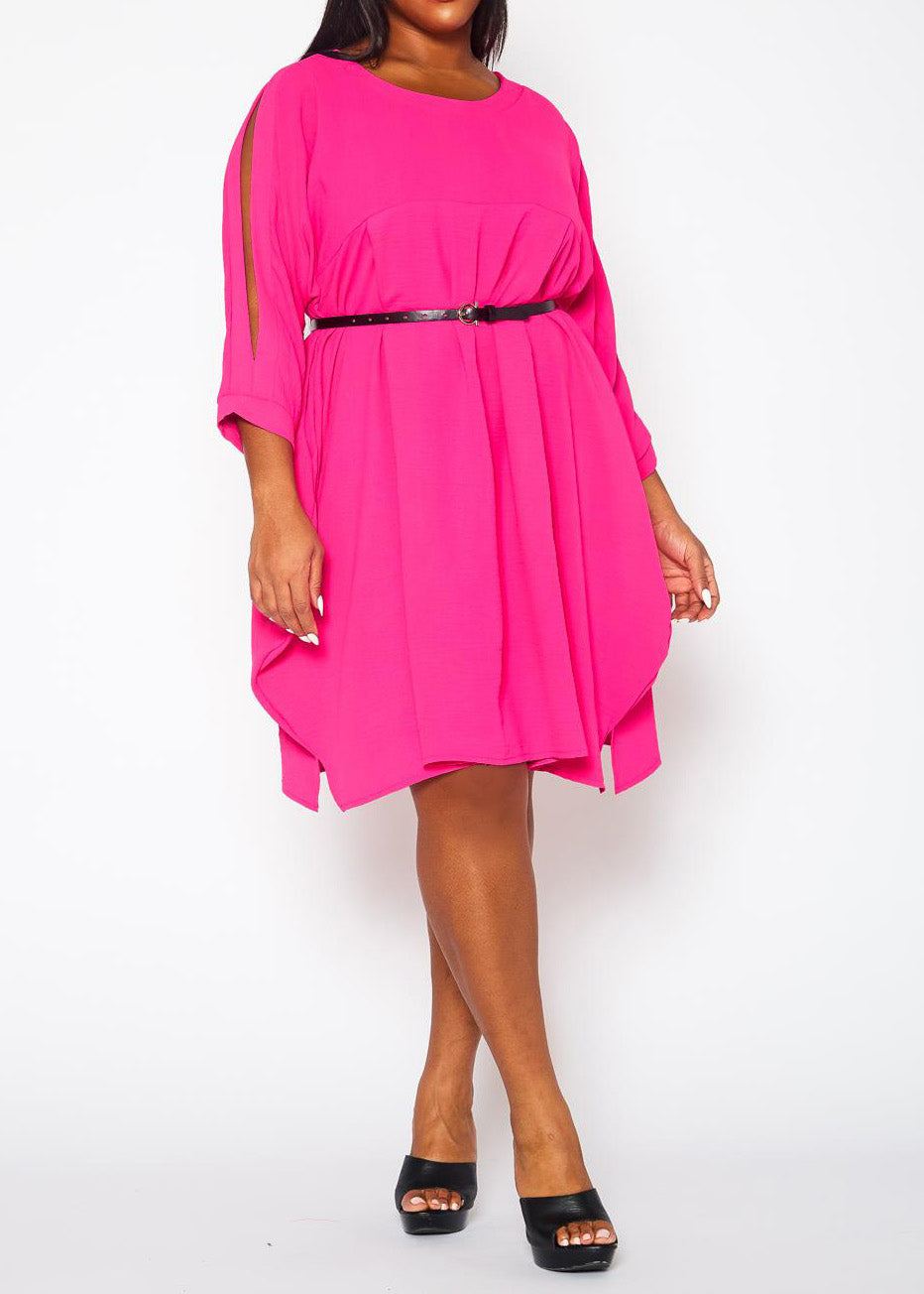Hi Curvy Plus Size Women Solid Short Sleeve Tunic Dress