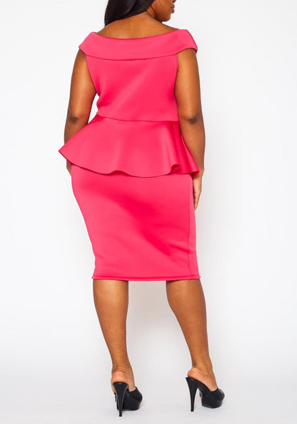 Hi Curvy Plus Size Women V-Neck Peplum Dress