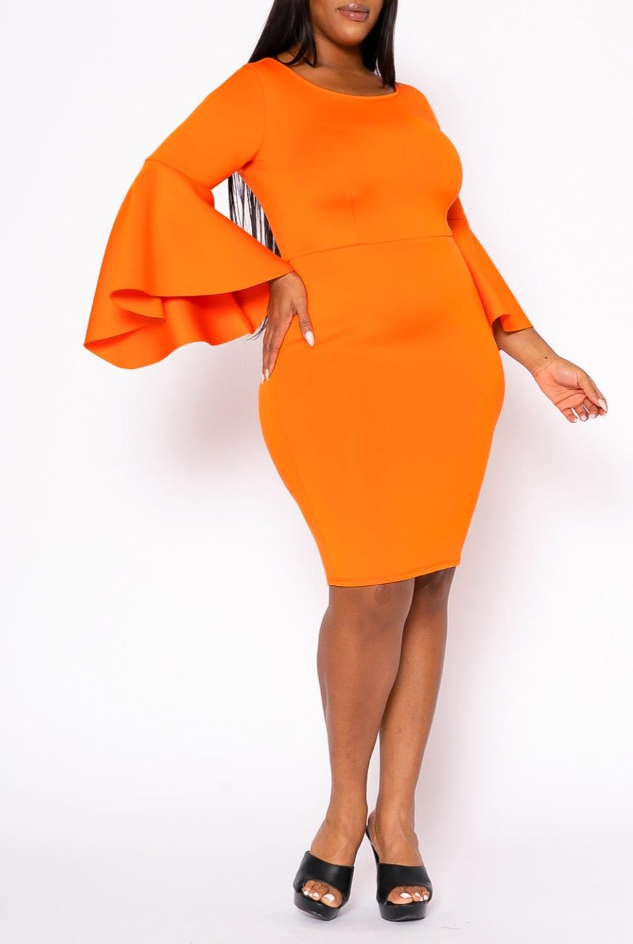 Hi Curvy Plus Size Angel Sleeve Scuba Bodycon Dress