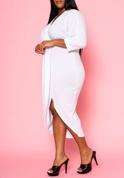 Hi Curvy Plus Size Women Drape Front Cocktail Dress