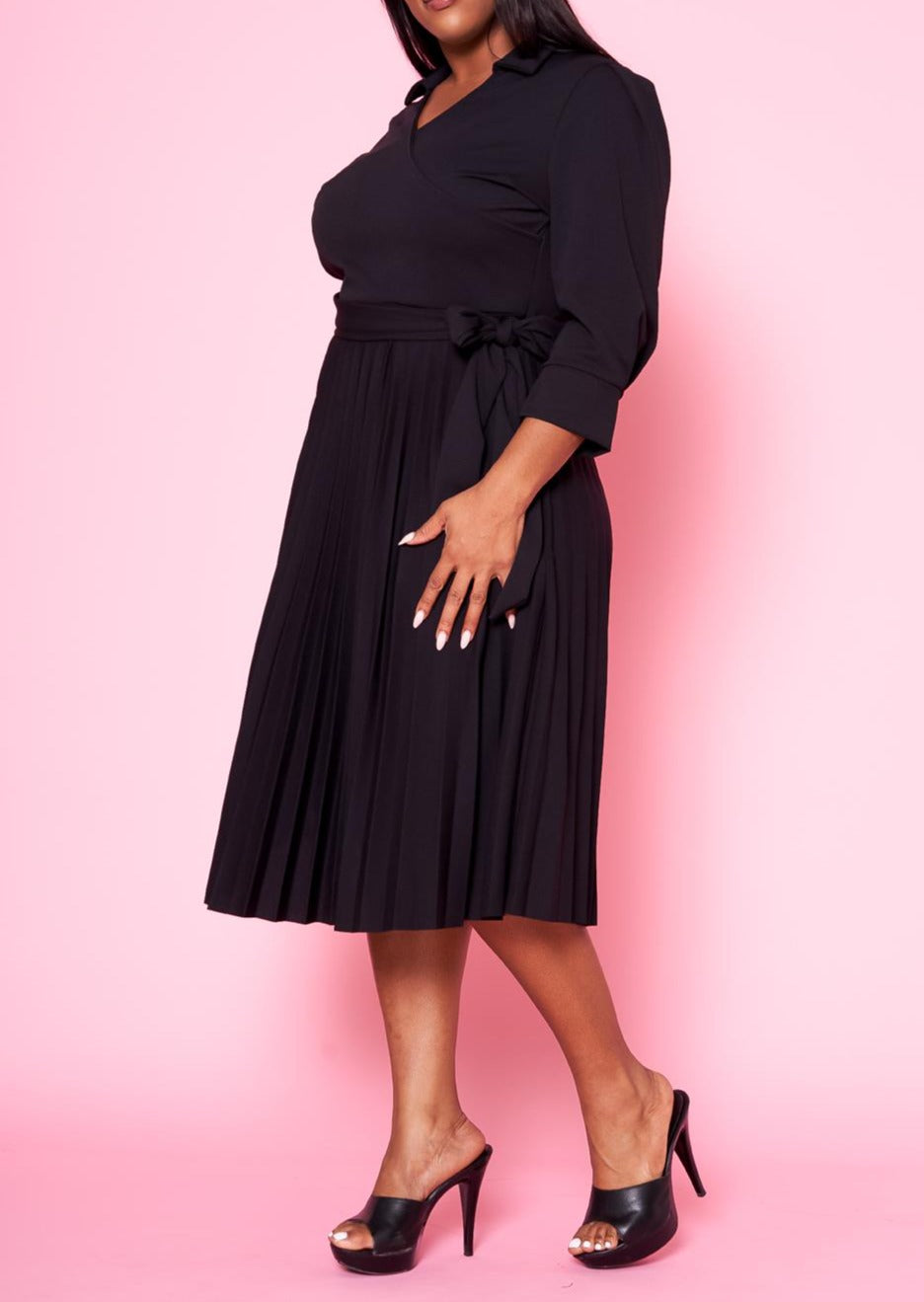 Hi Curvy Plus Size Women Pleated Flare Midi Dress Made in USA