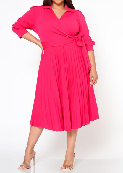 Hi Curvy Plus Size Women Pleated Flare Midi Dress Made in USA