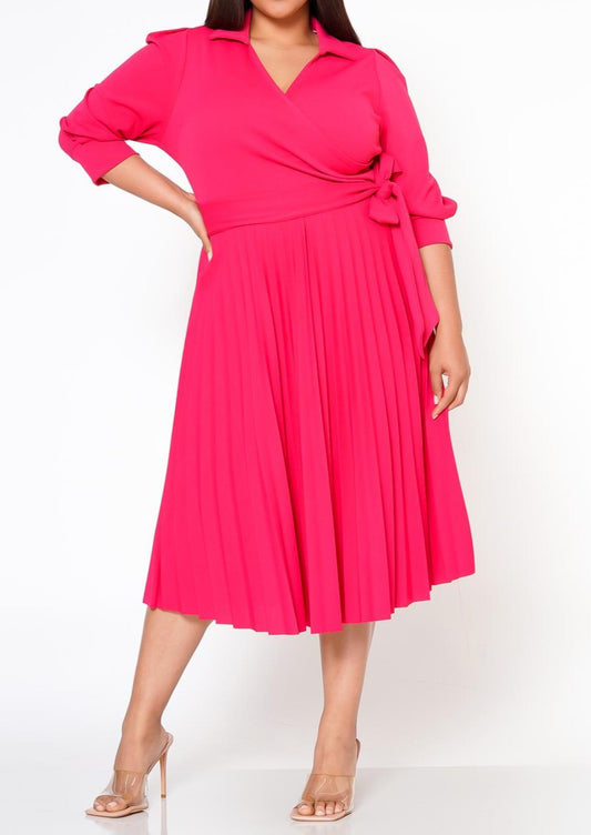 Hi Curvy Plus Size Women Pleated Flare Midi Dress Made in USA