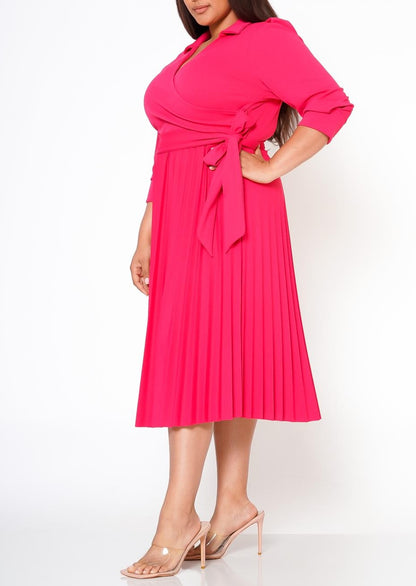 Hi Curvy Plus Size Women Pleated Flare Midi Dress Made in USA