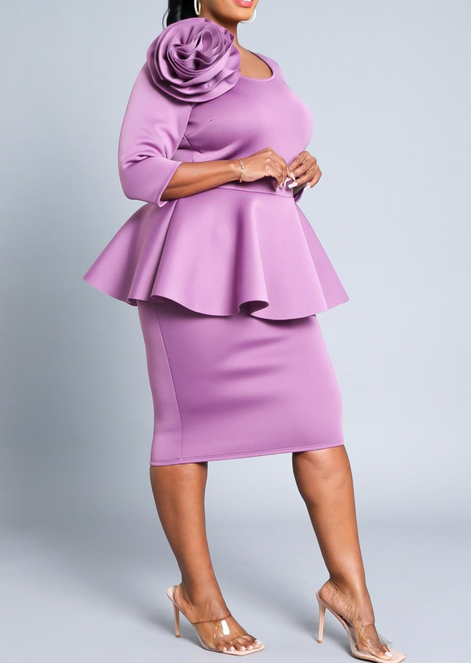 Hi Curvy Plus Size Blossomed Floral Ascent Peplum Dress Made In USA Hi Curvy Plus Size Blossomed Floral Ascent Peplum Dress Made In USA