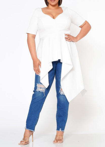 Plus Size Asymmetric Peplum TopHi Curvy Plus Size Asymmetric Peplum Top