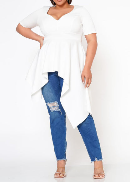 Plus Size Asymmetric Peplum TopHi Curvy Plus Size Asymmetric Peplum Top