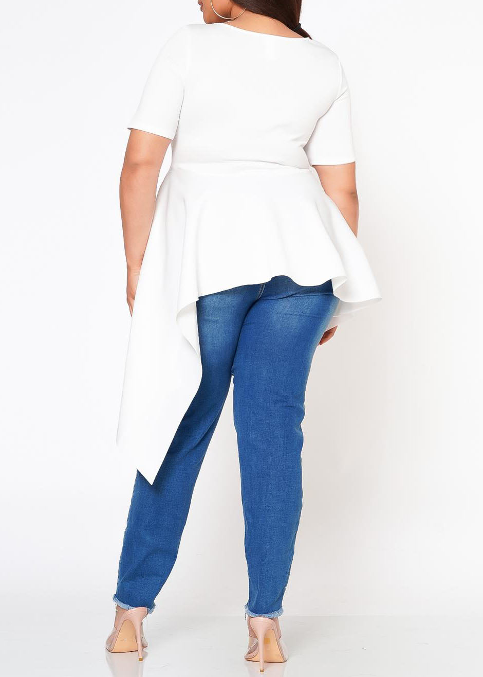 Plus Size Asymmetric Peplum TopHi Curvy Plus Size Asymmetric Peplum Top