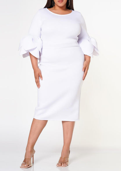 Hi Curvy Plus Size Women Elegant Form Fitting Midi Dress