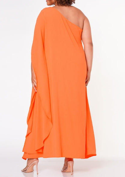 Hi Curvy Plus Size Women One Shoulder Maxi Flare Dress Made in USA