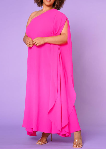 Hi Curvy Plus Size Women One Shoulder Maxi Flare Dress Made in USA