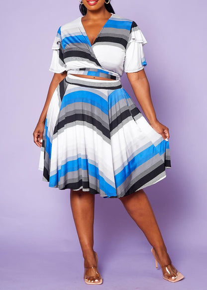 Hi Curvy Plus Size Women Wrap Blouse & Flare Skirt Sets Made in USA