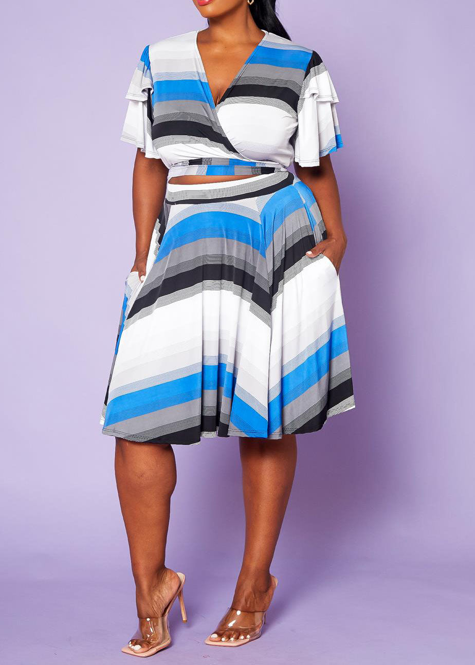 Hi Curvy Plus Size Women Wrap Blouse & Flare Skirt Sets Made in USA