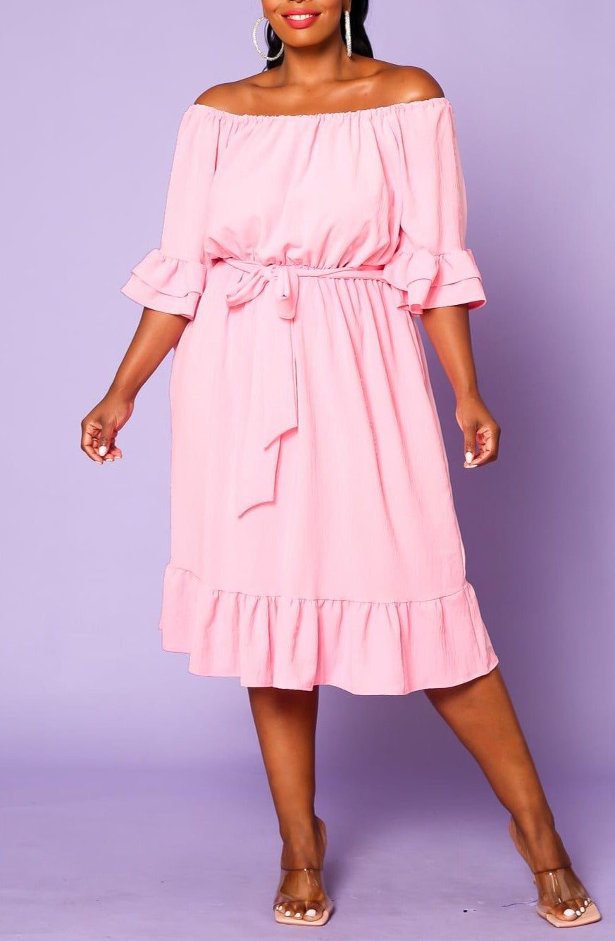 Hi Curvy Plus Size Off the Shoulder Fit and Flare Dress