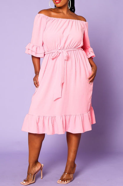 Hi Curvy Plus Size Off the Shoulder Fit and Flare Dress