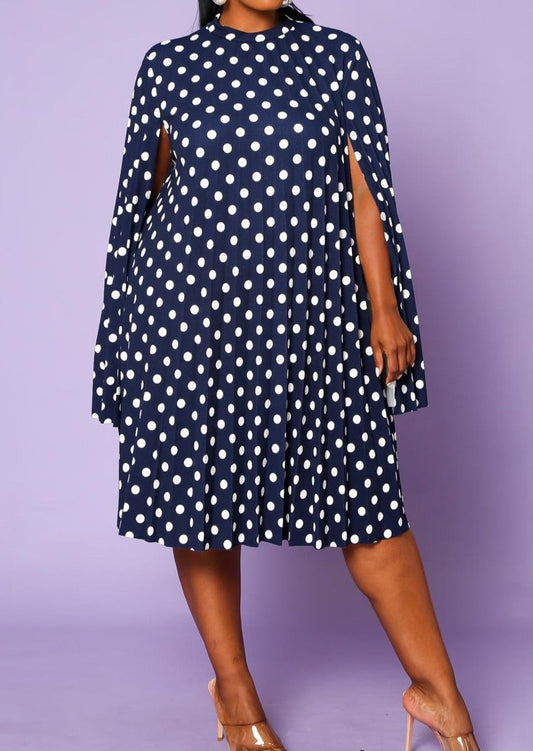 Hi Curvy Plus Size Women  Pleated Cape Sleeve Dress Made in USA