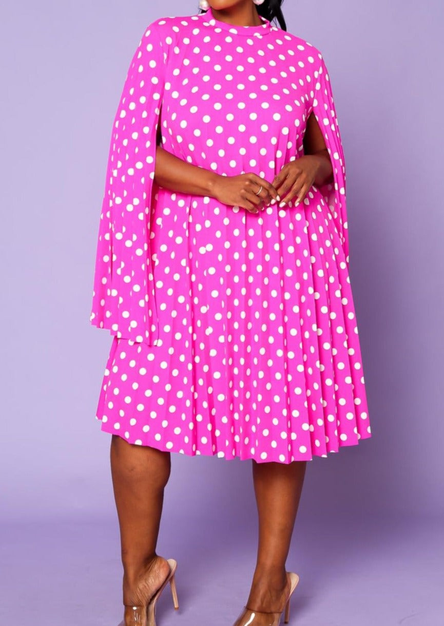 Hi Curvy Plus Size Women  Pleated Cape Sleeve Dress Made in USA