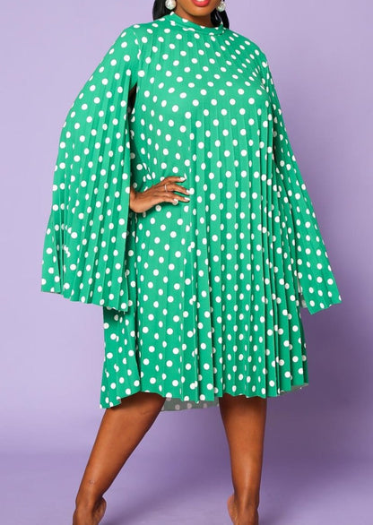 Hi Curvy Plus Size Women  Pleated Cape Sleeve Dress Made in USA