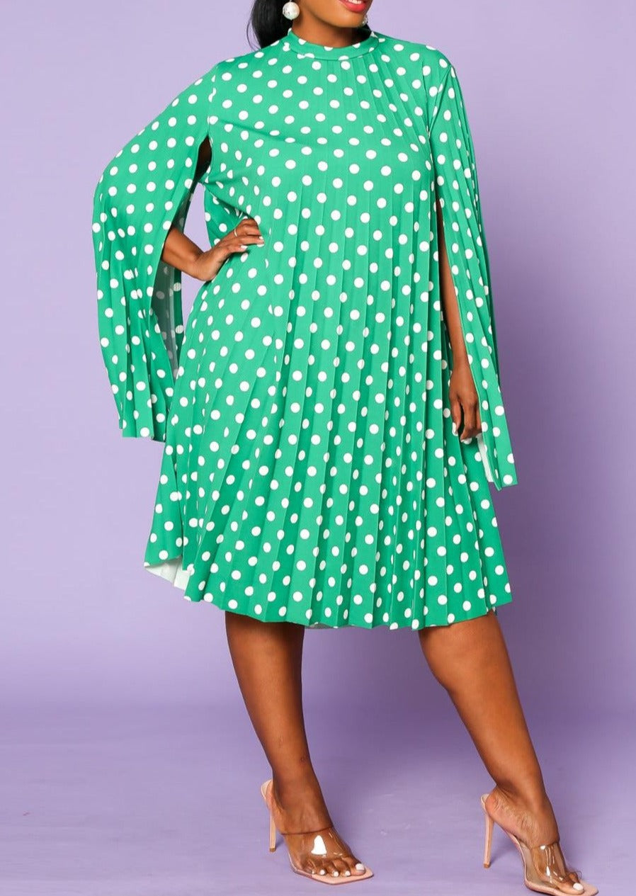 Hi Curvy Plus Size Women  Pleated Cape Sleeve Dress Made in USA