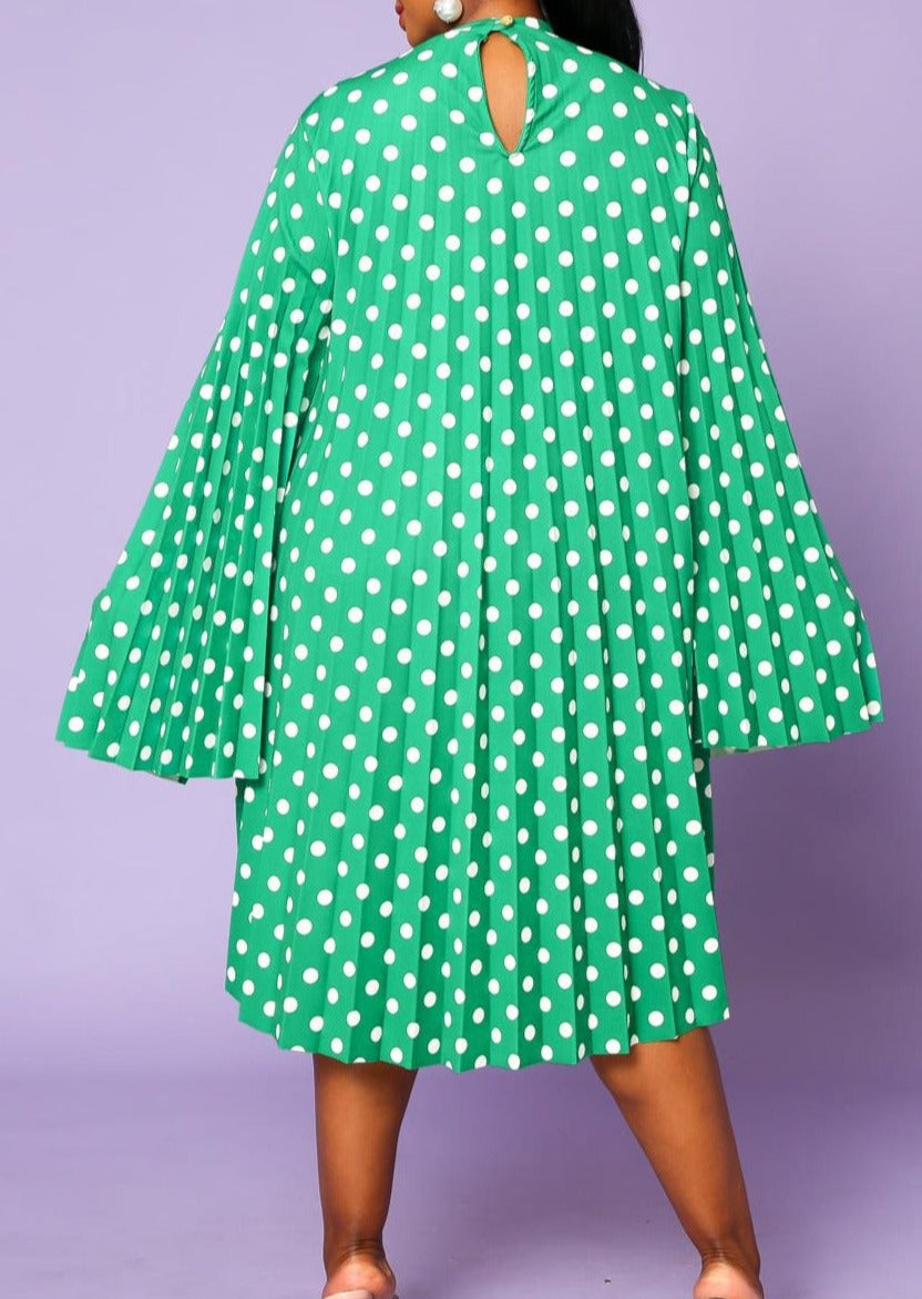 Hi Curvy Plus Size Women  Pleated Cape Sleeve Dress Made in USA