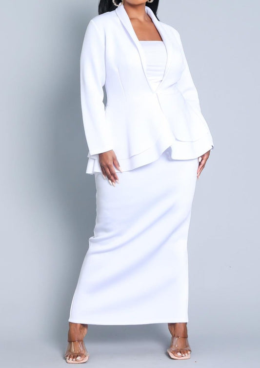 Hi Curvy Plus Size Women Peplum Jacket and Maxi Skirt Set Made In USA