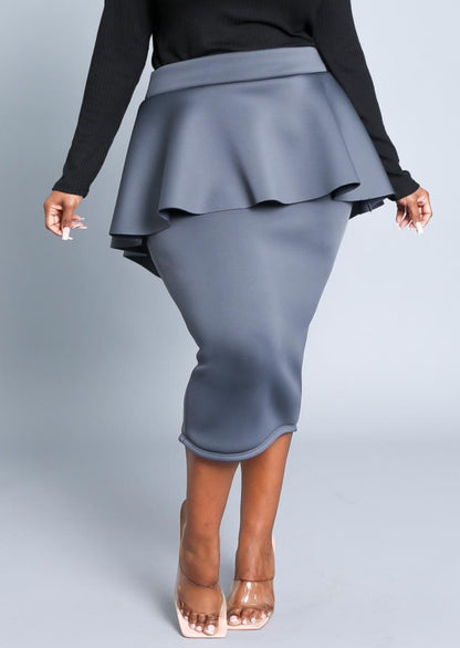 HI Curvy Plus Size Women Peplum Midi Pencil Skirt Made In USA