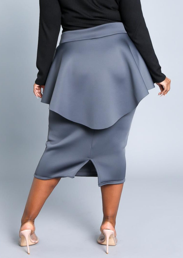 HI Curvy Plus Size Women Peplum Midi Pencil Skirt Made In USA