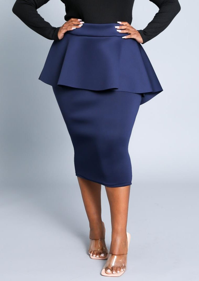 HI Curvy Plus Size Women Peplum Midi Pencil Skirt Made In USA
