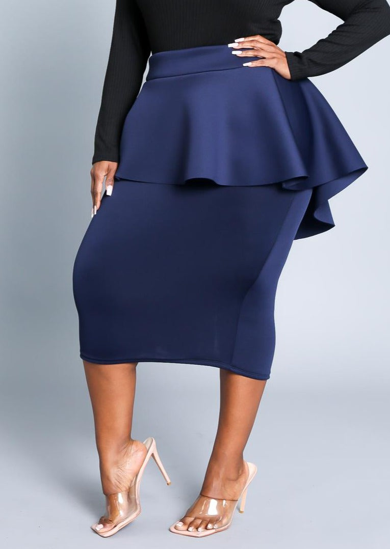 HI Curvy Plus Size Women Peplum Midi Pencil Skirt Made In USA
