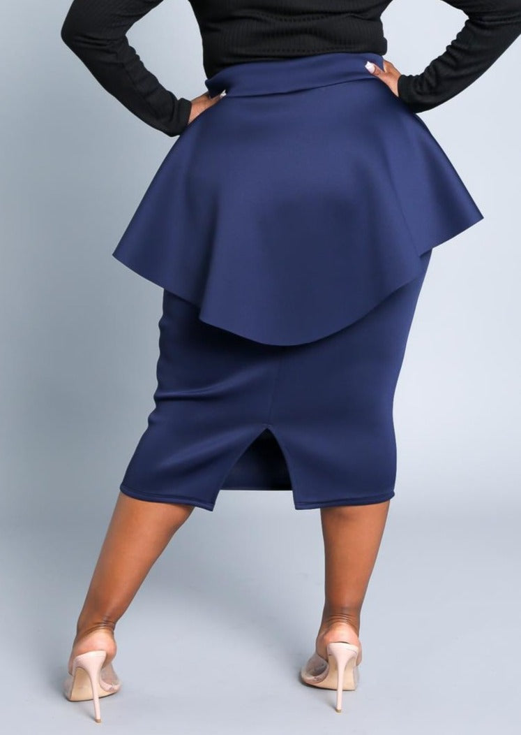 HI Curvy Plus Size Women Peplum Midi Pencil Skirt Made In USA