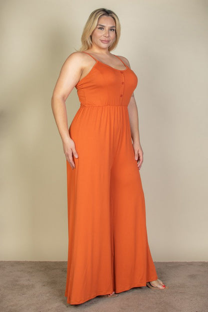 HI Curvy Plus Size Button Front Wide Leg Jumpsuit