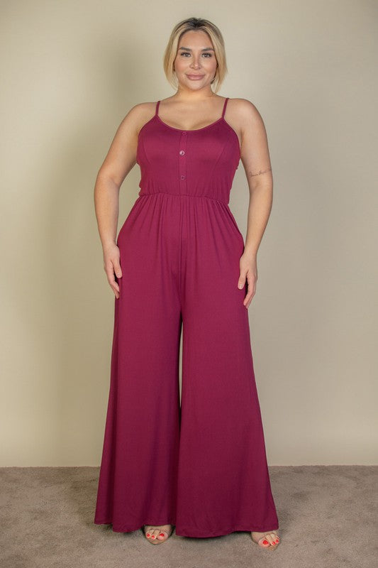 HI Curvy Plus Size Button Front Wide Leg Jumpsuit