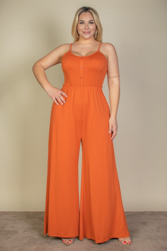 HI Curvy Plus Size Button Front Wide Leg Jumpsuit