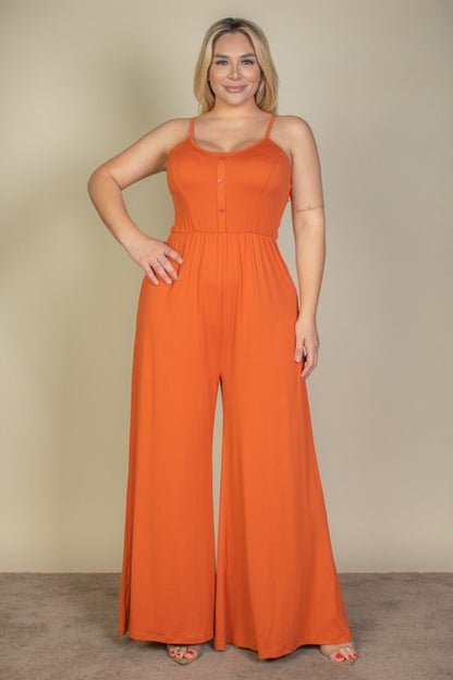HI Curvy Plus Size Button Front Wide Leg Jumpsuit