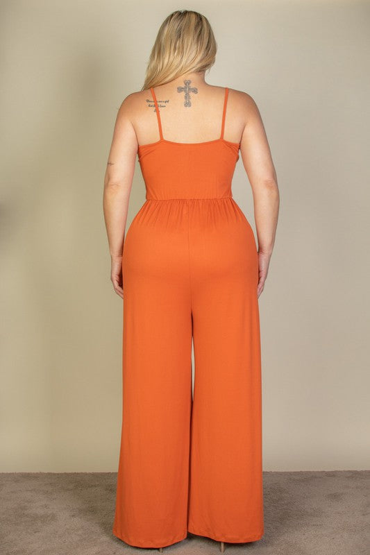 HI Curvy Plus Size Button Front Wide Leg Jumpsuit