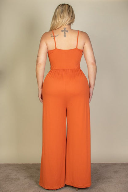 HI Curvy Plus Size Button Front Wide Leg Jumpsuit